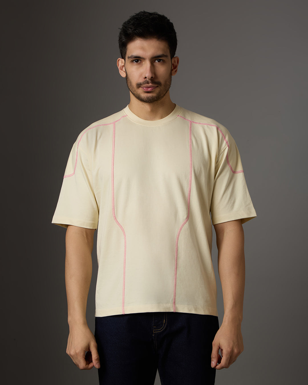 “BLOOD-STITCHED” RAGLAN SLEEVED — CREAM