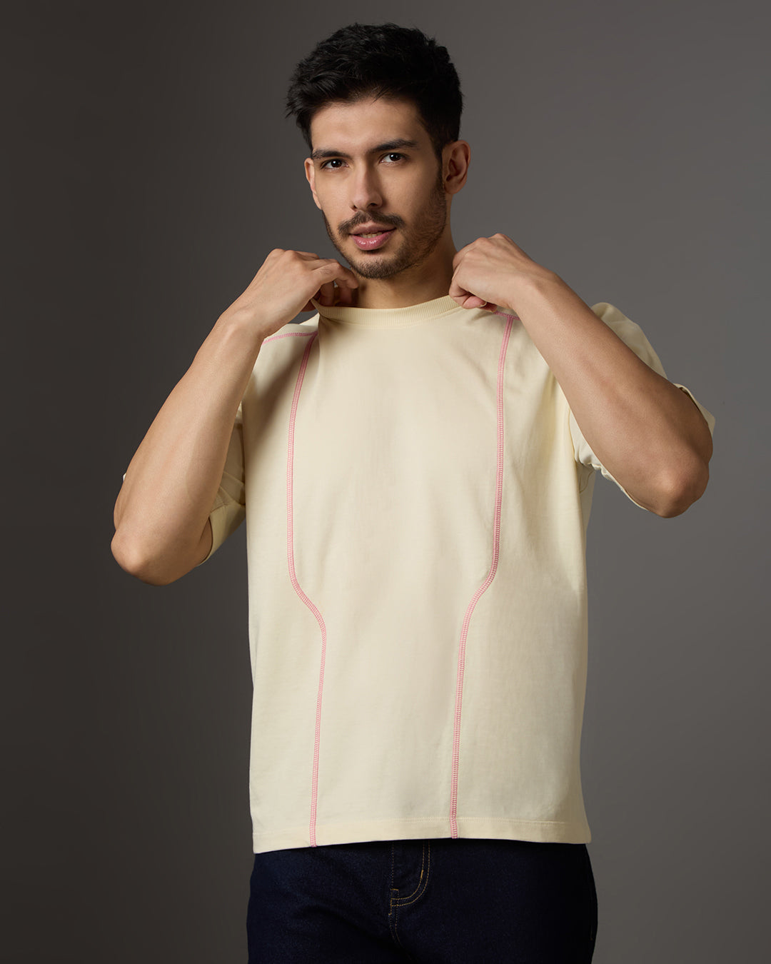 “BLOOD-STITCHED” RAGLAN SLEEVED — CREAM